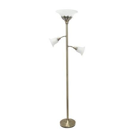 ELEGANT DESIGNS 3 Light Floor Lamp with Scalloped Glass Shades, Antique Brass LF2002-ABS
